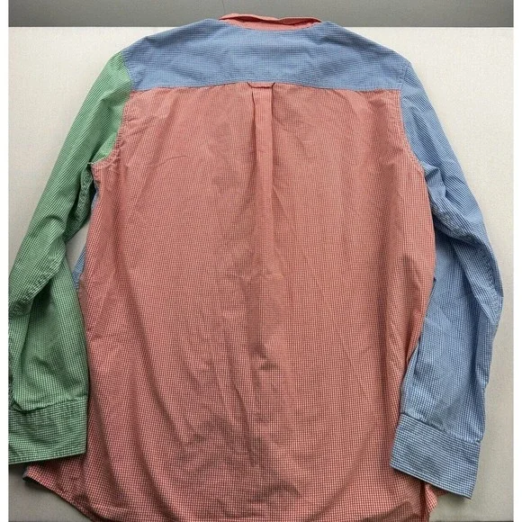 Chaps‎ Mens Large Easy Care Gingham Shirt Colorblock Green Blue Red Long Sleeve - Picture 12 of 12